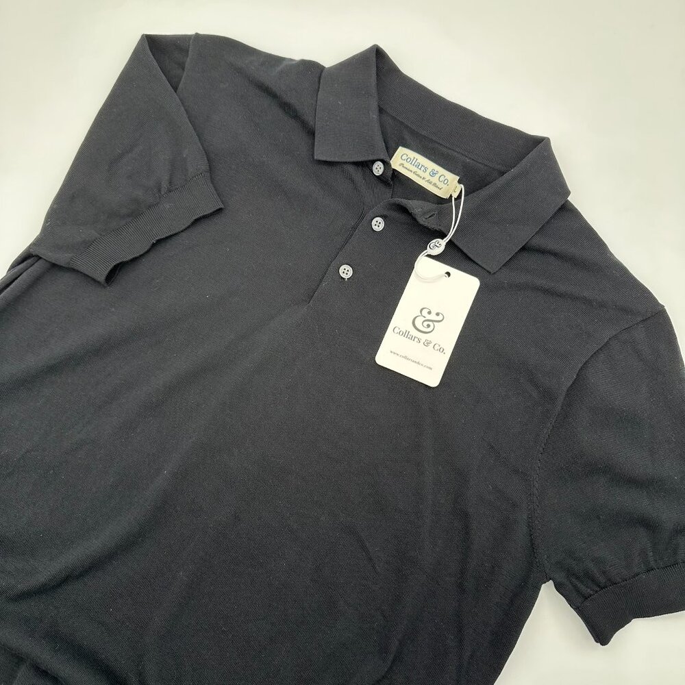 Collars & Co Men's Maranello Cotton & Silk 3 Button Polo, Size Large, Black